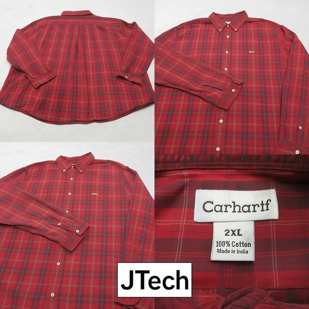 Carhartt Shirt Men XXL Red Tartan Plaid Pocket Button Down Long Sleeve Casual